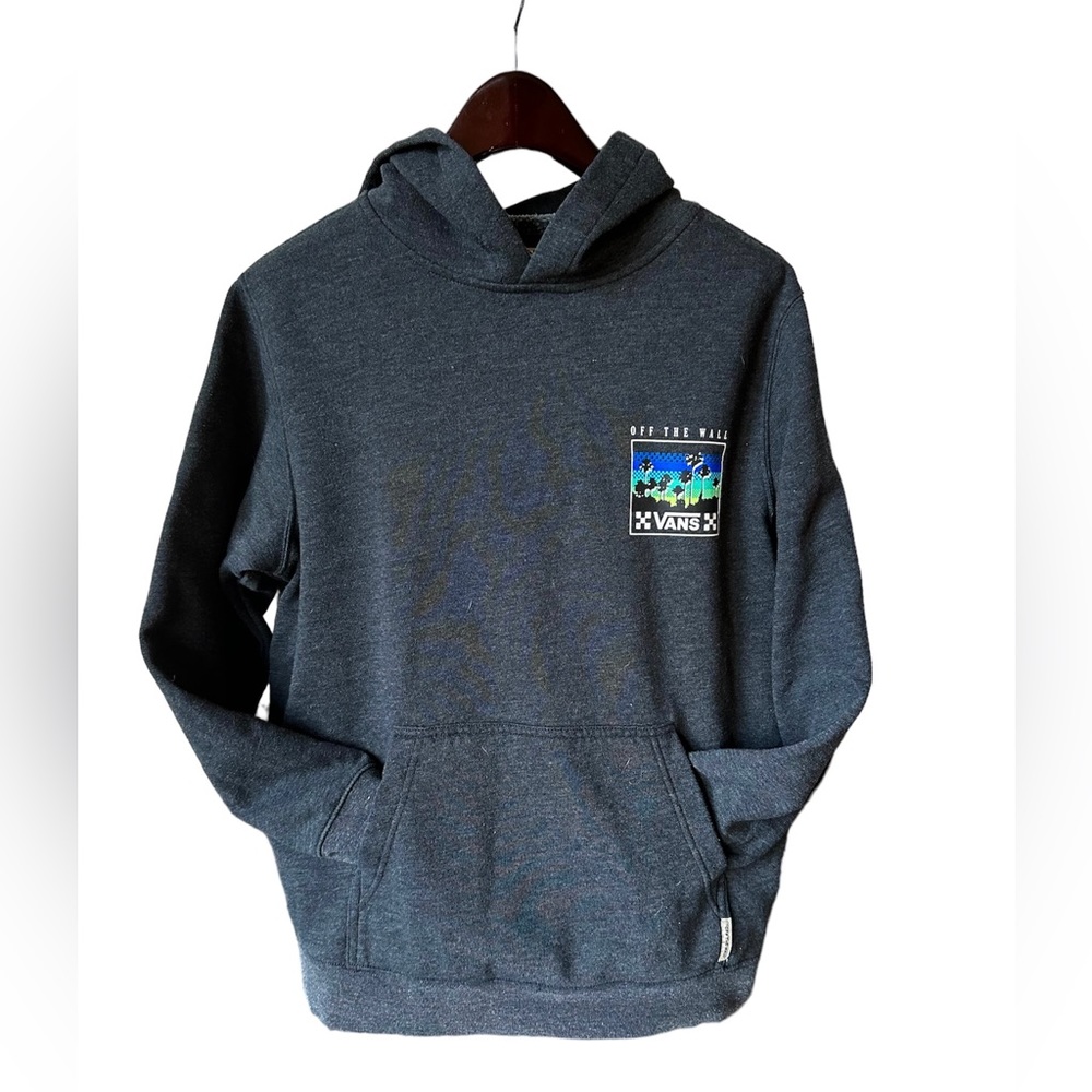 Vans Off the Wall Pullover Fleece Hoodie Dark Gray Graphic Kids Large 12-14